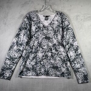 Carol Little Sweater Womens L Black Abstract‎ Print Lambswool Angora Blend Artsy